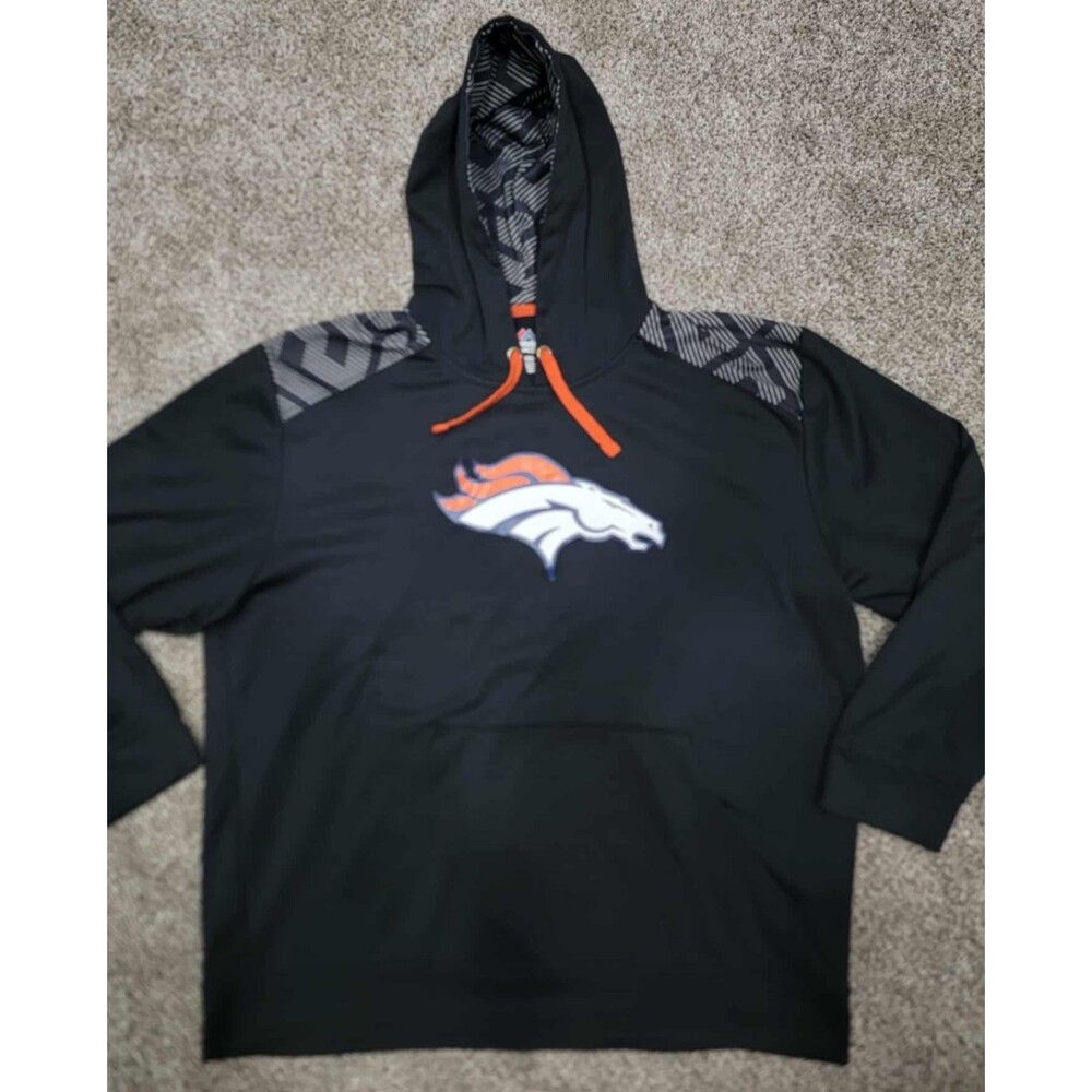 Majestic Therma Base NFL Denver Broncos Men Black Pullover Long Sleeve Hoodie XL
